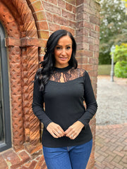 Black Lace Ribbed Top Francesca