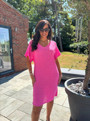 Lipstick Pink Fine Knit Dress Orla