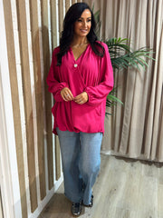 Lipstick Pink Crepe Crossover Blouse Tiffany