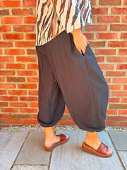 Black Smocked Waist Hareem Trousers