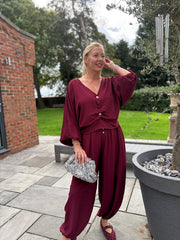 Wine Hareem Button Trousers Misty