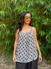 Mocha Polka Dot Braid Strap Vest Freya