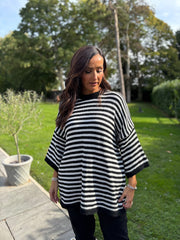 Black Drop Shoulder Stripe Knit Dove