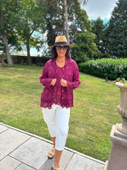 Wine Textured Lace Hem Shirt Dina