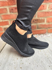 Black Diamante Slip On Trainers