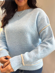 Pale Blue Contrast Trim Knit Bethany