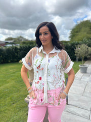 White Embroidered Two piece Mesh Shirt Hettie