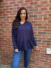 Navy Fringed Pocket Knit Ruth