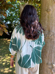 Green Applique Leaf Print Jacket Diana