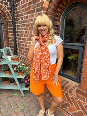 Orange Gold Detail Carnation Scarf