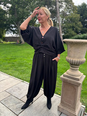 Black Hareem Button Trousers Misty