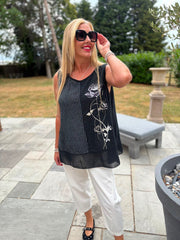 Black Striped Panel Sleeveless Top Gaynor