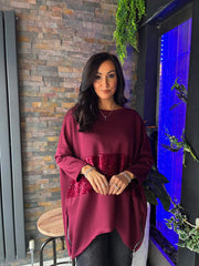 Wine Sequin Panel Sweat Top Mandy