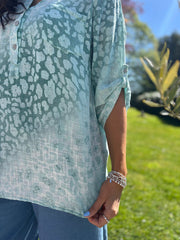 Mint Ombre Leopard Print Blouse Madison