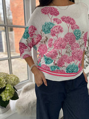 Lipstick Hydrangea Print Knit Top Dawn