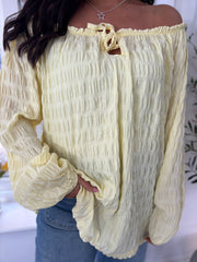 Lemon Textured Bardot Top Maiya