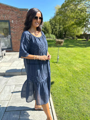 Navy Broderie Bardot Dress Orla
