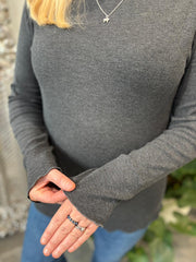 Charcoal Ribbed Flute Neck Top Charlotte