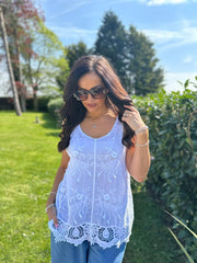 White Textured Crochet Hem Vest Nina