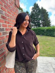 Chocolate Soft Cord Hooded Jacket Trina