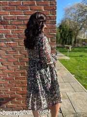 Black Spring Floral Tiered Dress Lilly