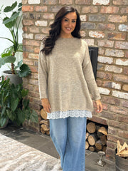 Mocha Lace Hem Longline Knit Kirsty