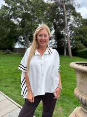 Winter White Stripe Detail Button Top Leona