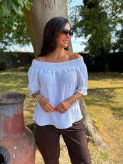 White Bubble Cotton Lace Trim Top Adele