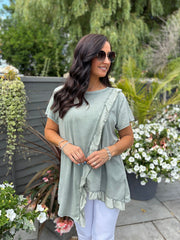 Khaki Asymmetric Frill Top Coralie