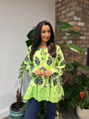 Lime Broderie Hem Tassel Top Ruth