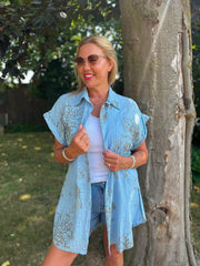 Denim Mocha Coral Print Blouse Stacey