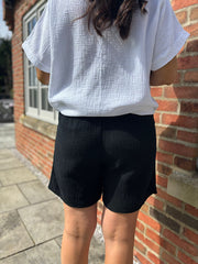 Black Net Detail Bubble Cotton Shorts