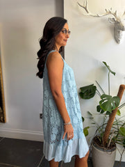 Blue Mesh Floral Lace Dress Gabriella