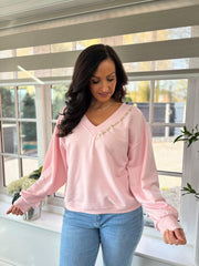 Pink Slogan V Neck Sweatshirt Dakota