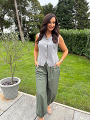 Khaki Pull on Cuffed Trousers Raven