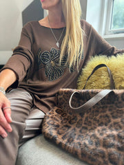 Chocolate Embellished Flower Top Selina