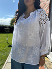 White Crochet Shoulder Detail Top Wrenley