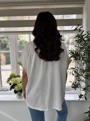 White Floral V Neck Tee Yara