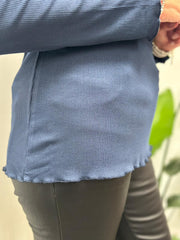 Navy Ribbed Flute Neck Top Charlotte