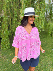 Candy Pink Paisley Bubble Cotton Top Quinley