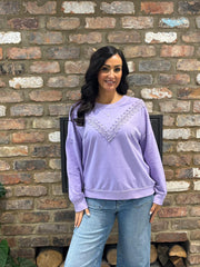 Lilac Crochet Detail Sweatshirt Fiona