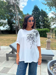 White Beaded Floral Tee Faith