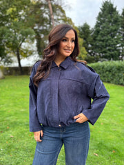 Navy Bubble Hem Bomber Jacket