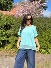 Aqua Mesh Trim Short Sleeve Top Riley