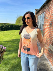 Peach Chic Graphic Shimmer Vest Elaina