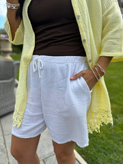 White Bubble Cotton Shorts