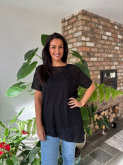 Black Textured Asymmetric Mesh Top Suzette