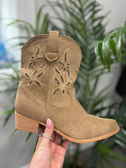 Mocha Floral Detail Western Boots
