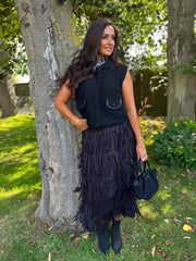 Black Fringed Maxi Skirt