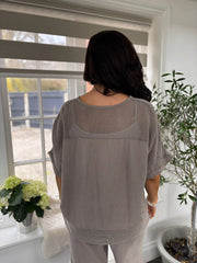 Mocha Bubble Cotton Trouser Set Hayley